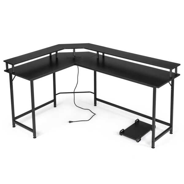 Ktaxon 66" Wood L-Shaped Computer Gaming Desk Corner PC Latop Table Study Office Workstation Black