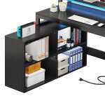 Dextrus 65" L Shaped Desk with Power Outlets and Monitor Stand , Computer Desk with LED Light &File Cabinet, Corner Desk with 3