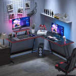 Homall L-Shaped Gaming Desk 51.2 Inches Corner Office Desk with Removable Monitor Riser, Black