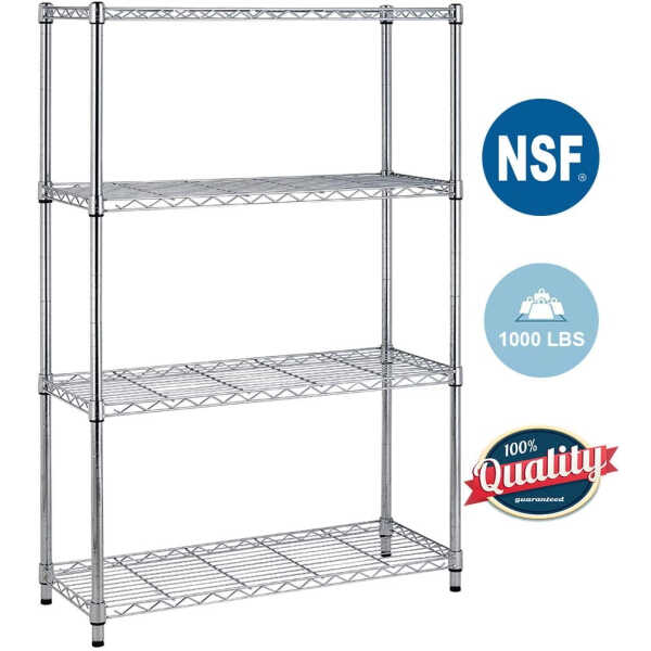 BestOffice 4 Shelf Wire Shelving Unit Garage NSF Wire Shelf Metal Storage Shelves Heavy Duty Height Adjustable for 1000 lbs