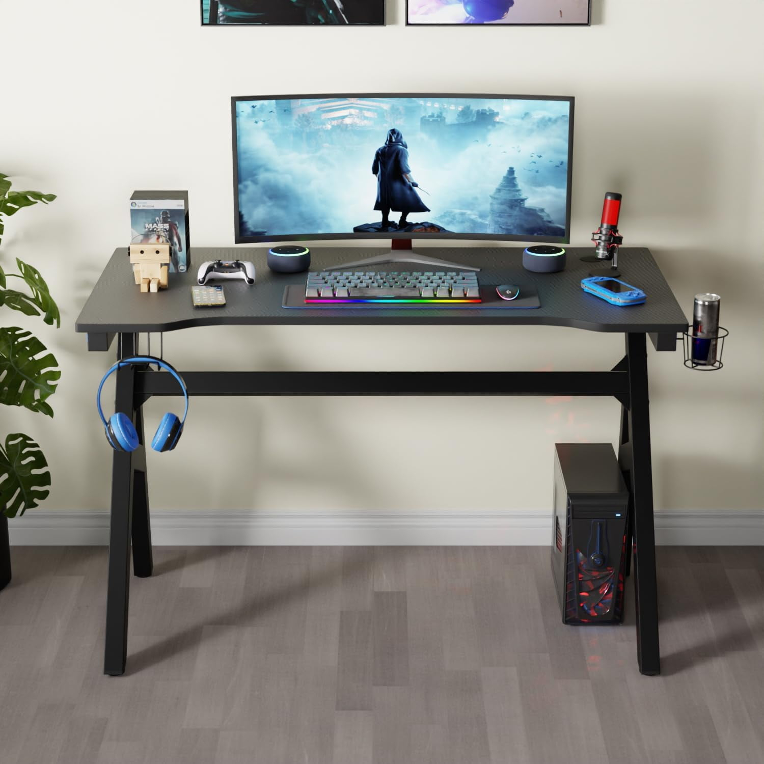 BestOffice Home Office Desk with Cup Holder and Headphone Hook, Blue