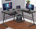 BestOffice Modern Easy Assembly L Shape Desk with Keyboard, Black