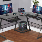 BestOffice Modern Easy Assembly L Shape Desk with Keyboard, Black