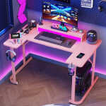 Bestier 51 inch Gaming Desk with LED Lights, U-Shaped Computer Desk with Monitor Stand, Hooks and Cup Holder, Home Office Desk,