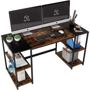 Bestier 55 Inches Computer Desk PC Laptop Table with 4 Storage Shelves in Rustic Brown