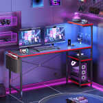 Bestier 61" Reversible Gaming Desk with PC Shelf Computer Desk with LED Light Carbon Fiber
