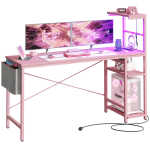 Bestier 61" Reversible Gaming Desk with PC Shelf Computer Desk with LED Light Carbon Fiber