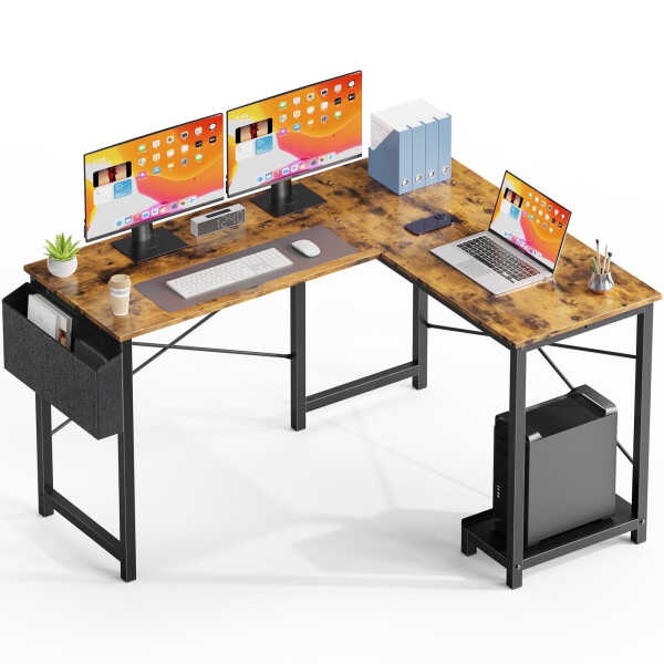 CONCETTA 49 Inch Modern L Shaped Computer Desk with Lower Storage Shelf & Side Bag, Two-Way Convertible Corner Gaming Table for