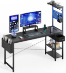 Upgo L Shaped 47" Gaming Desk with LED Lights & Adjustable Stand, Power Outlets & Storage Drawer for Adult and Teen