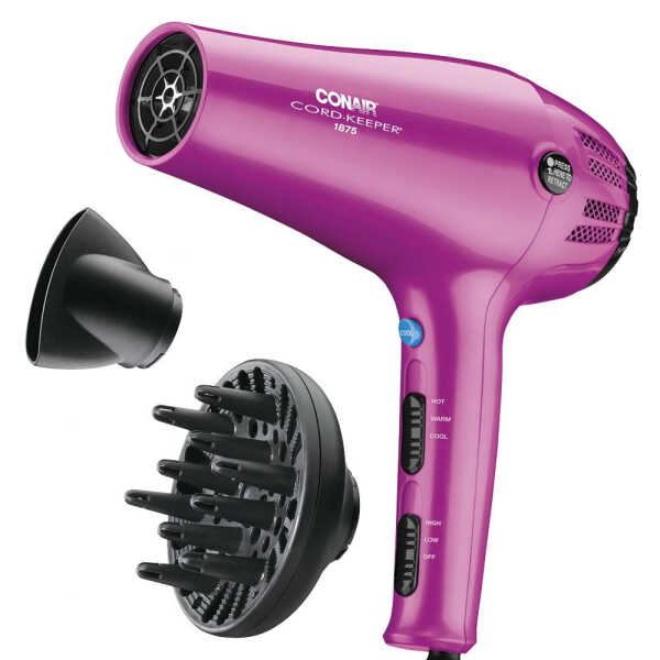 Conair 1875 Watt Cord-Keeper Hair Dryer with Ionic Conditioning, Pink