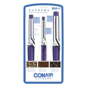 Conair Supreme Triple 0.5", 0.75", 1" Ceramic Spring Curling Iron, Purple, 3 Piece, CB433W2N