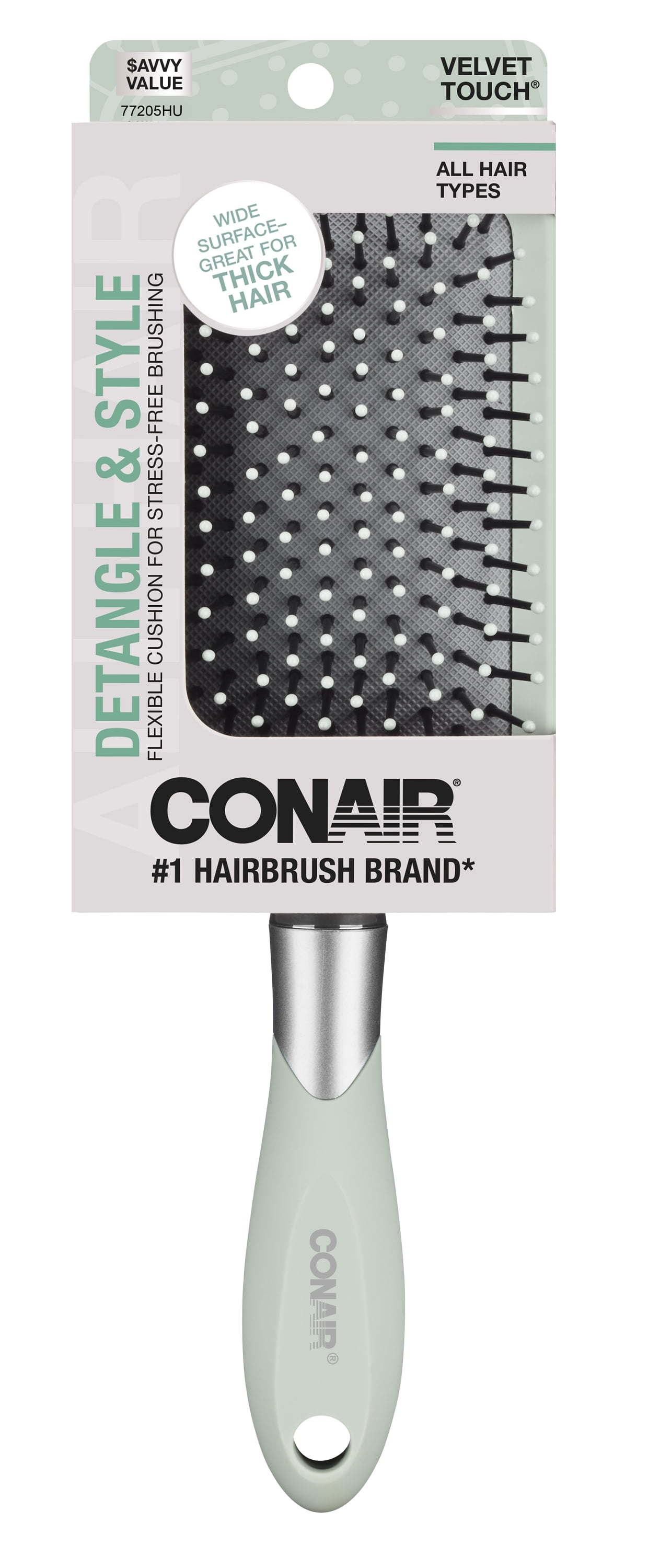 Conair Velvet Touch Paddle Hair Brush, Detangle, All Hair Types