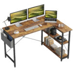DESINO 40 Inch L-Shaped Computer Desk with Storage Shelves Home Office Corner Desk Study Writing Table, Black