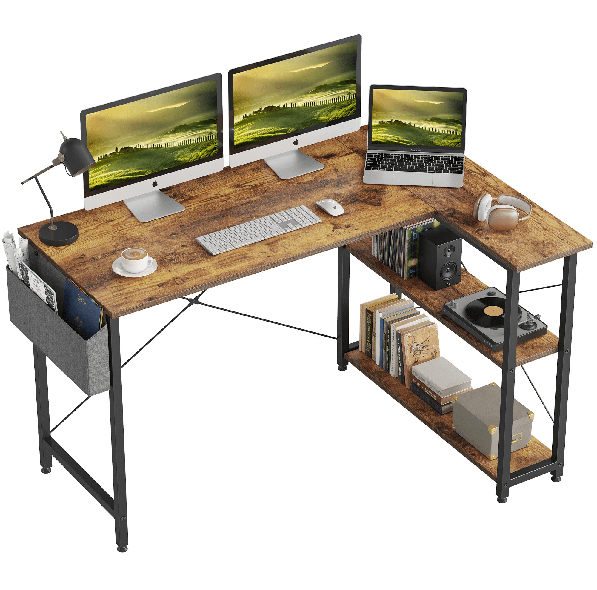 DESINO 40 Inch L-Shaped Computer Desk with Storage Shelves Home Office Corner Desk Study Writing Table, Black