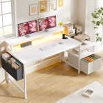 EnHomee 56.5" Computer Desk with Monitor Stand, Office Desk with Fabric File Cabinet, Gaming Computer Desk for Home Office