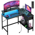 Fairy L Shaped Gaming Desk, 43in Computer Desk with Charging Port (Black)