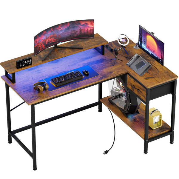 Fairy L Shaped Gaming Desk, 43in Computer Desk with Charging Port (Black)