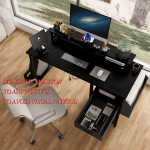 Furnibear Computer Desk with Drawer and Power Outlets, 47" Office Desk with 2 Monitor Stands and Fabric File Cabinet for Home