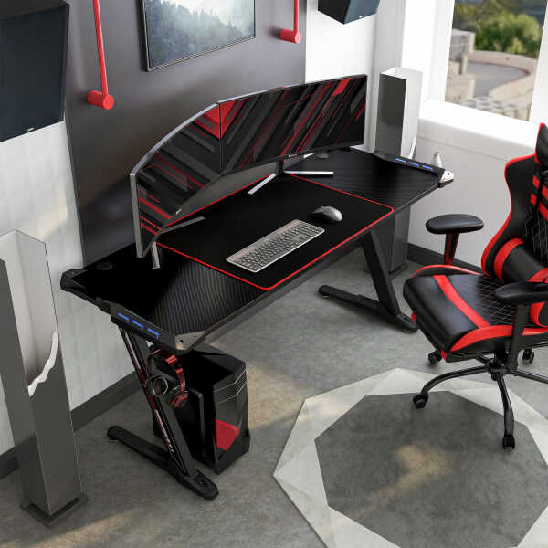 Furniture of America Hendrix Modern Black 67-inch Steel Computer Desk with USB by