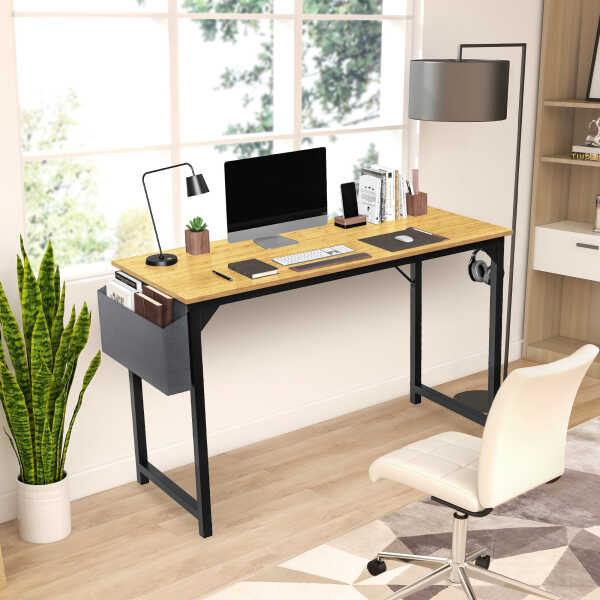 CONCETTA Computer Desk, 31 Inch with Storage Bag and Iron Hooks for Home, Office, Black