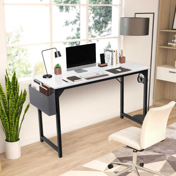 CONCETTA Computer Desk, 31 Inch with Storage Bag and Iron Hooks for Home, Office, Black