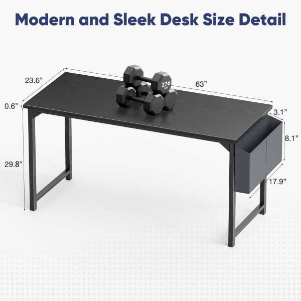 CONCETTA Computer Desk, 31 Inch with Storage Bag and Iron Hooks for Home, Office, Black