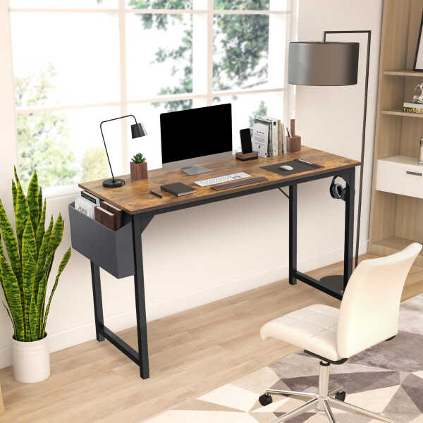 CONCETTA Computer Desk, 31 Inch with Storage Bag and Iron Hooks for Home, Office, Black