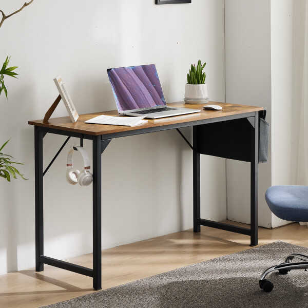 CONCETTA Computer Desk, 31 Inch with Storage Bag and Iron Hooks for Home, Office, Black