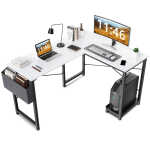 CONCETTA L Shaped Computer Desk with Wooden Desktop CPU Stand Side Bag Reversible, White
