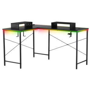 GTRACING L-Shaped Gaming Desk with RGB Light and Removable Storage Stands, Black