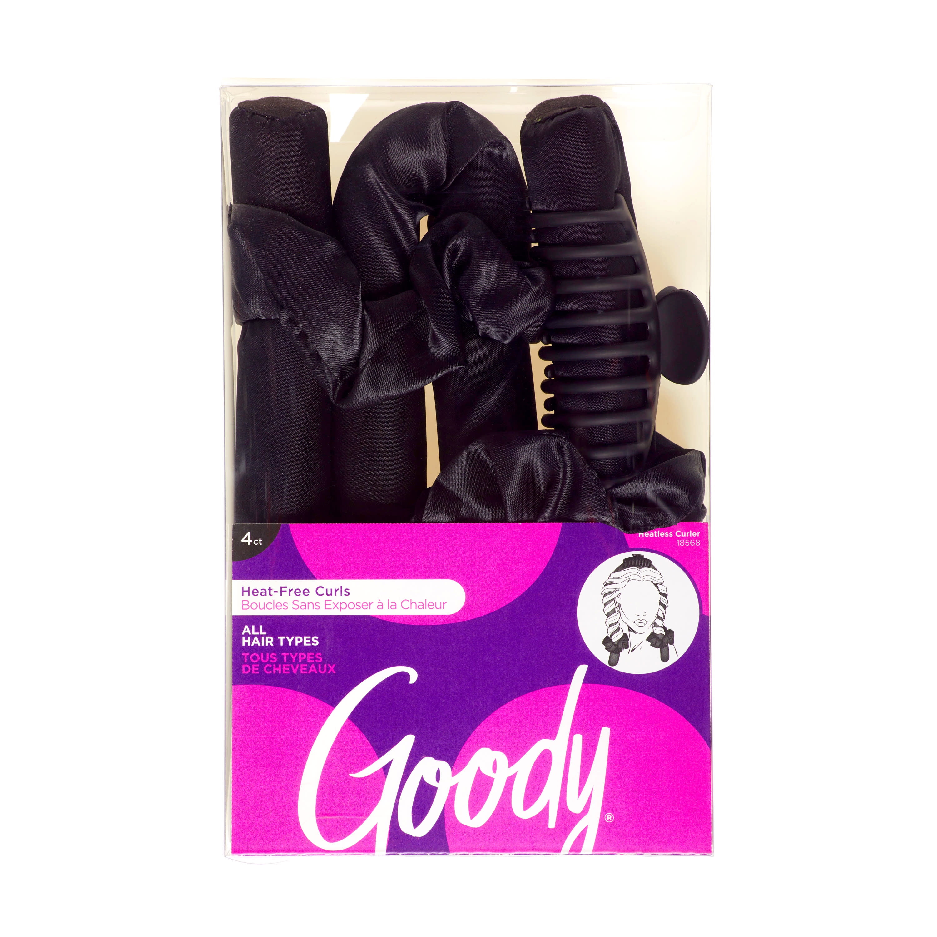 Goody Heatless Hair Curler with Claw Clips and Scrunchies - Black - 4Ct