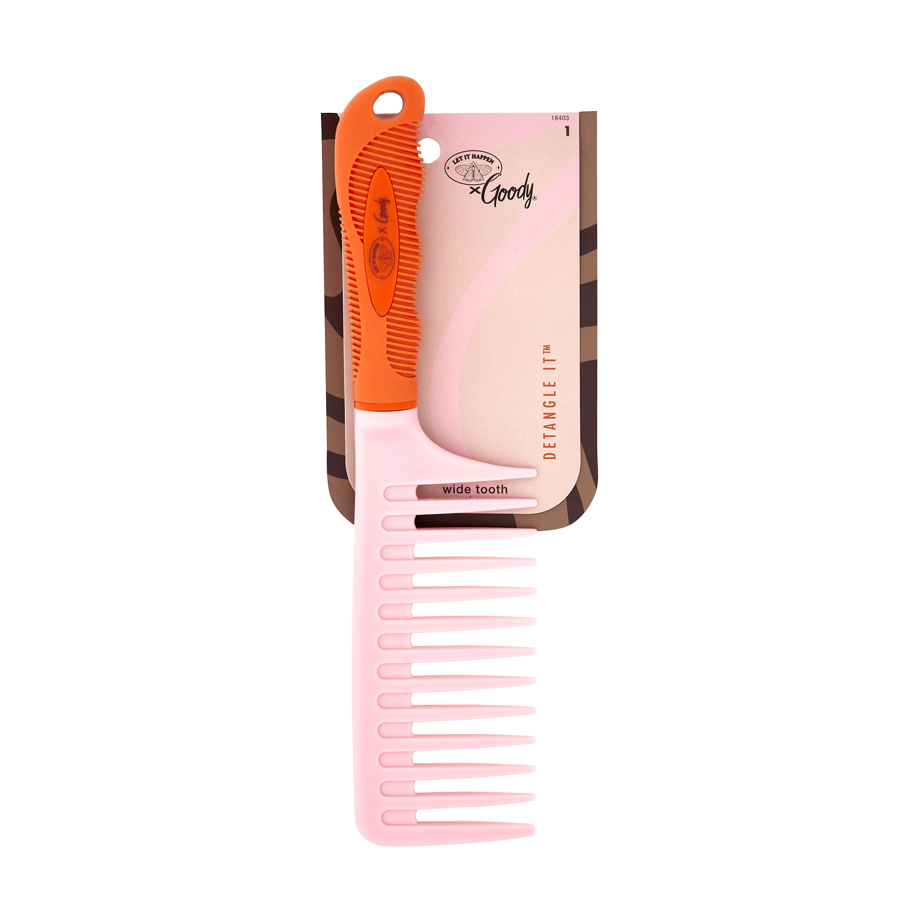 Goody Tru X Let It Happen Collab Wide-Tooth Comb With Handle for Ouchless&reg Detangling Pink, 1CT