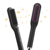 Goolioo Hair Straightener Brush, Ionic Hair Straightening Comb, Anti-Scald, Ceramic Coating, Black