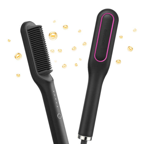 Goolioo Hair Straightener Brush, Ionic Hair Straightening Comb, Anti-Scald, Ceramic Coating, Black