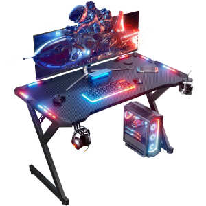HLDIRECT 40 inch Gaming Desk with LED, Ergonomic Computer Table for Adult and Teen, Black