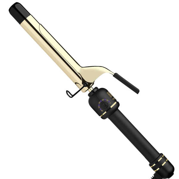 HOT TOOLS 24K Gold Extended Barrel Spring Curling Iron 1" with Clamp for Bouncy Curls