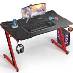 Homall 44 Inches Z-Shaped Gaming Desk Carbon Fiber Surface Desk with Cup Holder & Headphone Hook, Black