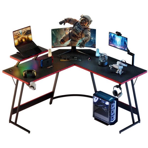 Homall L-Shaped Gaming Desk 51.2 Inches Corner Office Desk with Removable Monitor Riser, Black
