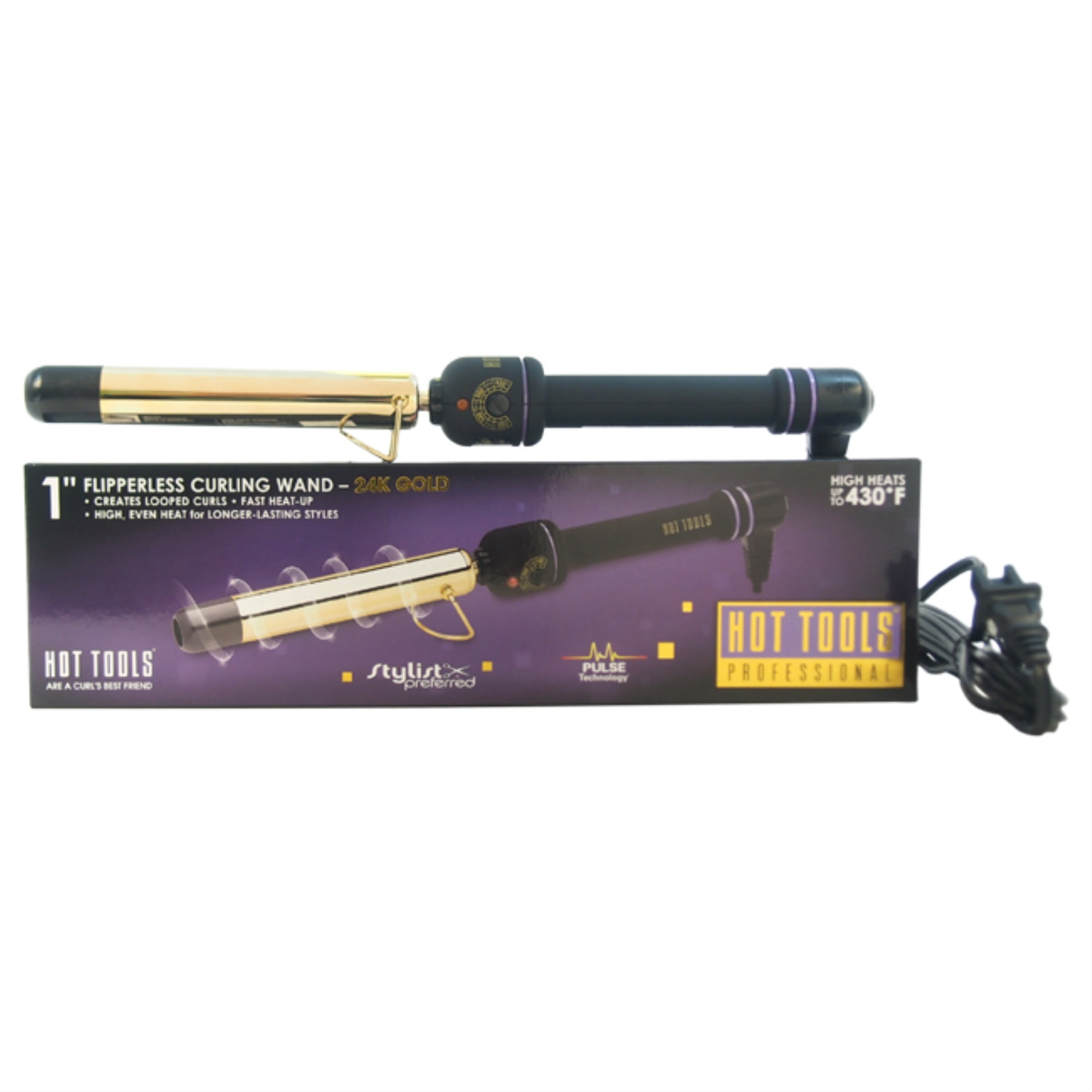Hot Tools Pro Artist 24K Gold Curling Wand Iron | Long Lasting, Defined Curls (1 in)