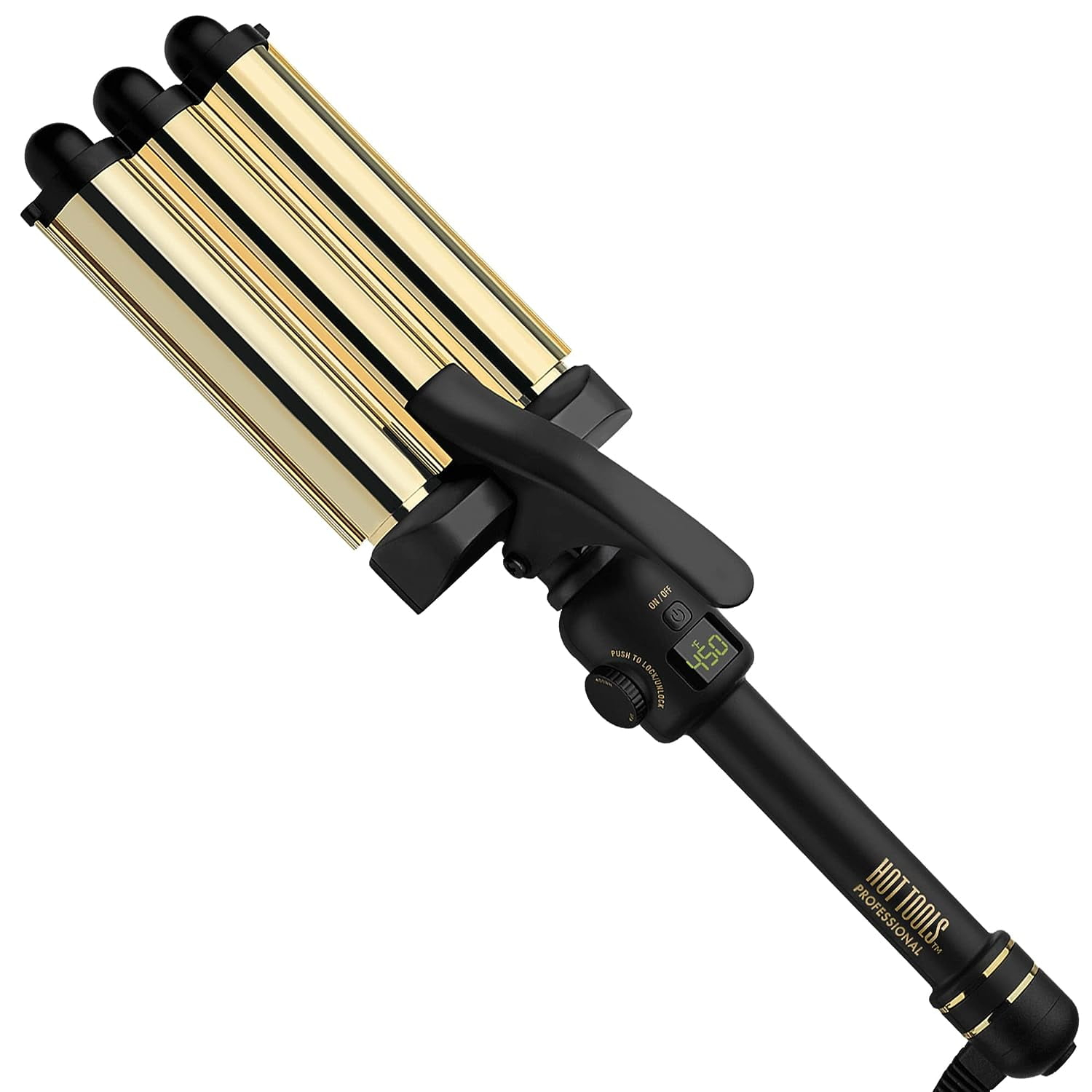 Hot Tools Pro Artist 24K Gold Digital 3 Barrel Hair Waver | Long Lasting Defined Waves (Jumbo Size) C30
