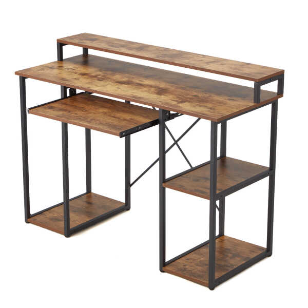 JOMEED Computer Desk with Monitor Shelf for At-Home Office, Brown/Black