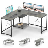 JOZ 59" L Shaped Gaming Desk, Two-Way Convertible Computer Desk with Storage Shelves for Rooms, Corner and Home Office in Rock