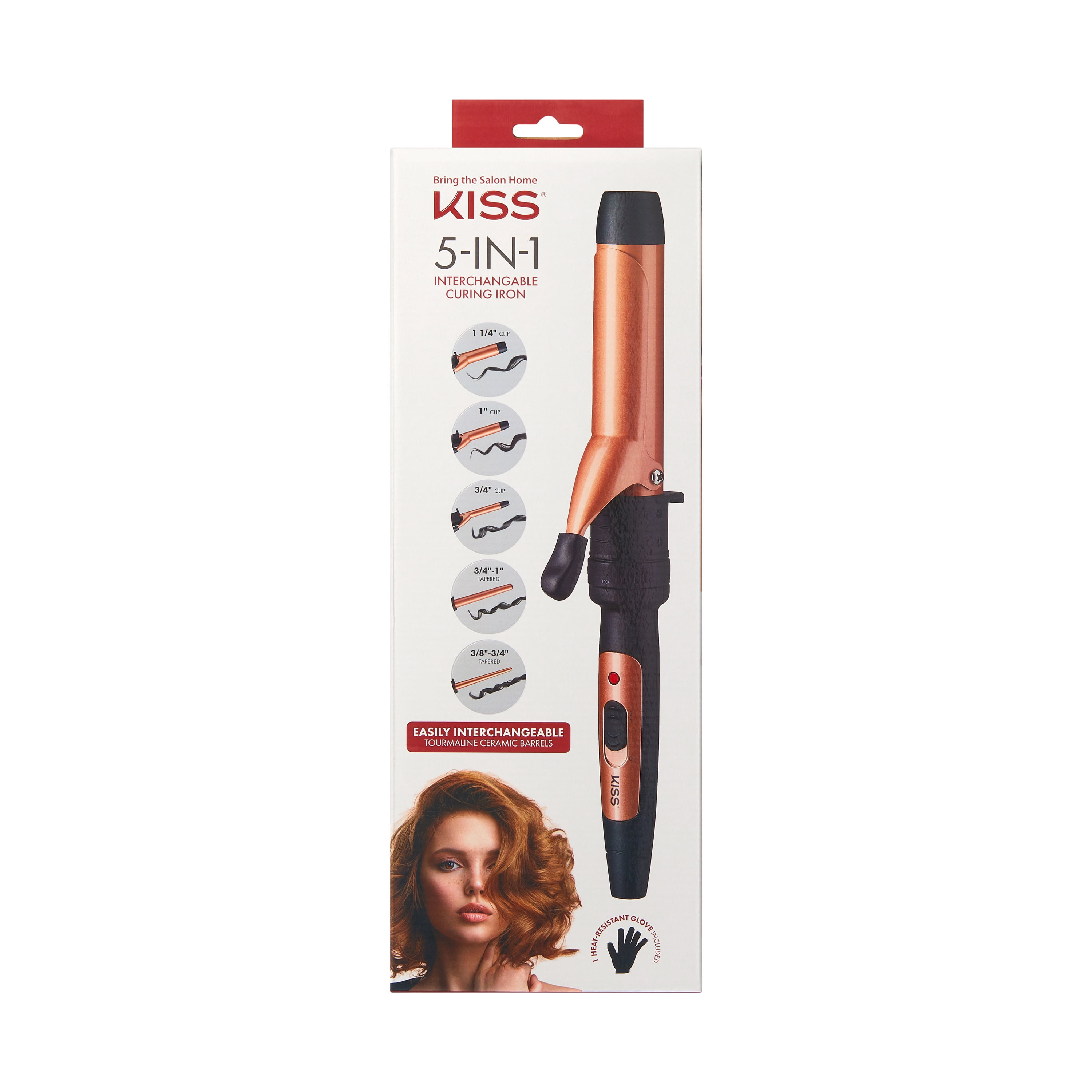 KISS Gold Edition 5-In-1 Interchangeable Curling Iron, Tourmaline Ceramic Wand