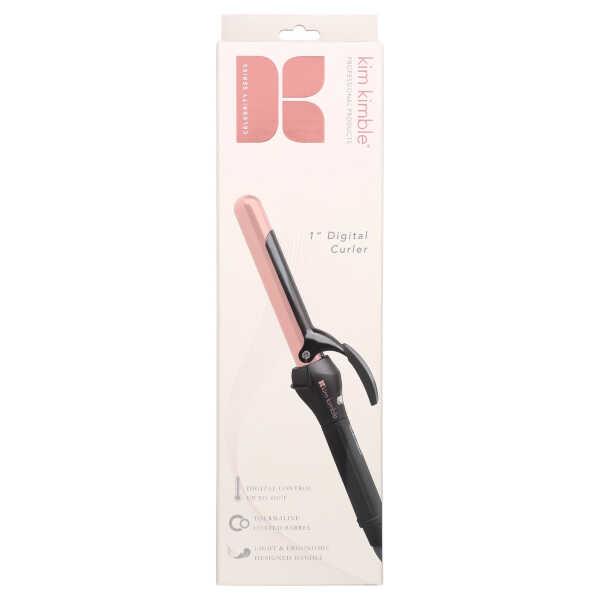 Kim Kimble Celebrity Series 1" Ceramic Tourmaline Digital Spring Hair Curling Iron with Heat Resistant Protective Glove, Black &