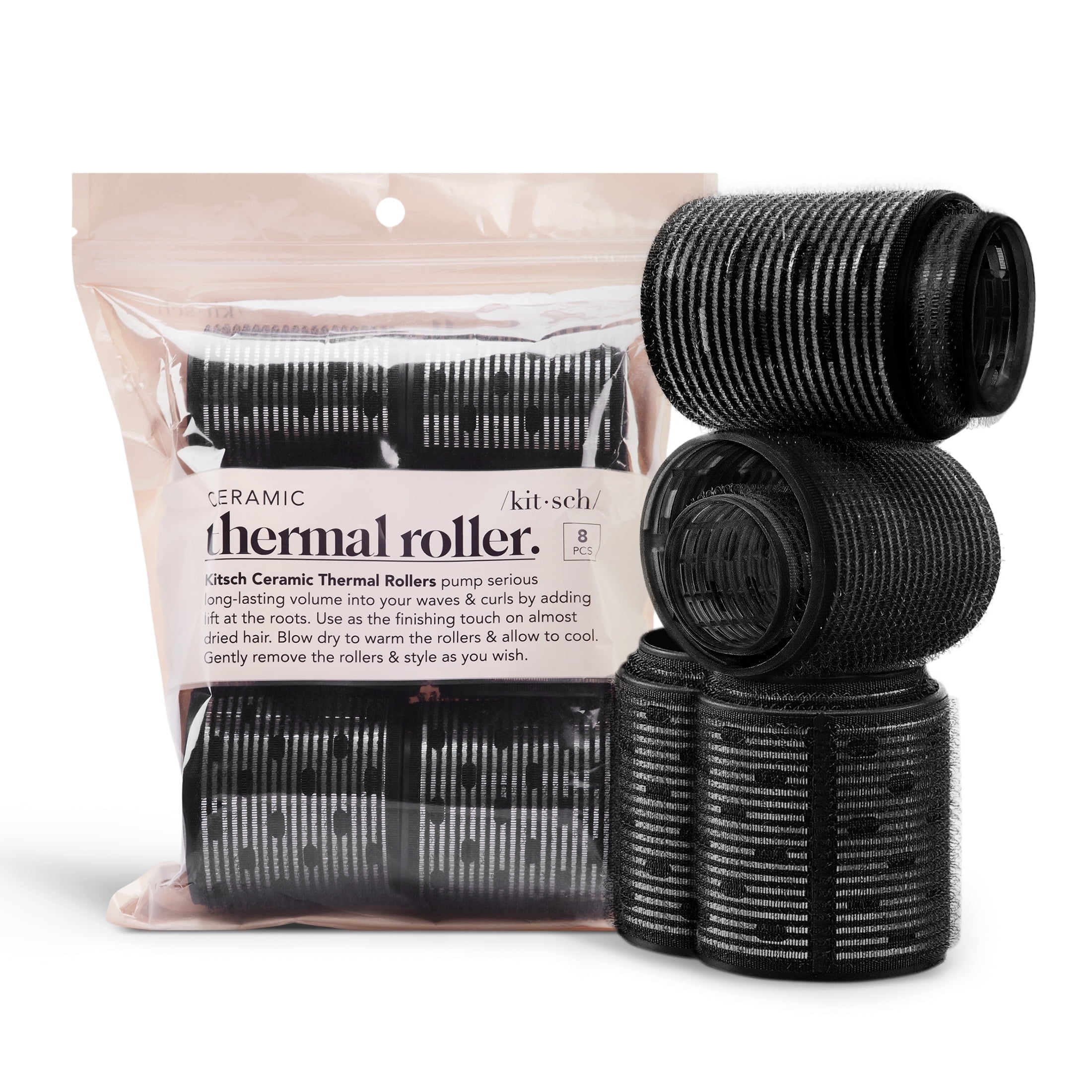 Kitsch Ceramic Thermal Compact 8-Piece Hair Rollers, Black