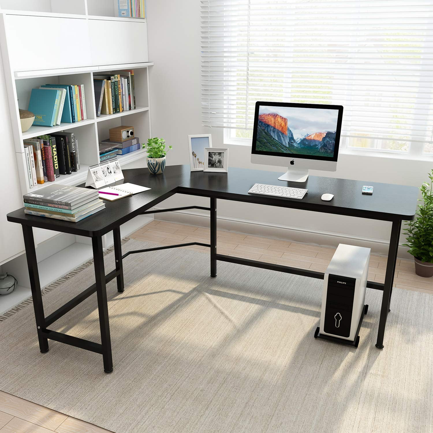 Ktaxon 66" Wood L-Shaped Computer Gaming Desk Corner PC Latop Table Study Office Workstation Black