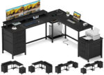GIKPAL L Shaped Computer Desk, Reversible Gaming Desk with Drawers, Corner Desk with Storage Shelves & Monitor Stand, Home