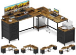 GIKPAL L Shaped Computer Desk, Reversible Gaming Desk with Drawers, Corner Desk with Storage Shelves & Monitor Stand, Home