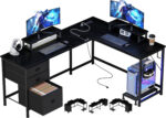 GIKPAL L Shaped Computer Desk, Reversible Gaming Desk with Drawers, Corner Desk with Storage Shelves & Monitor Stand, Home