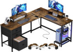 GIKPAL L Shaped Computer Desk, Reversible Gaming Desk with Drawers, Corner Desk with Storage Shelves & Monitor Stand, Home